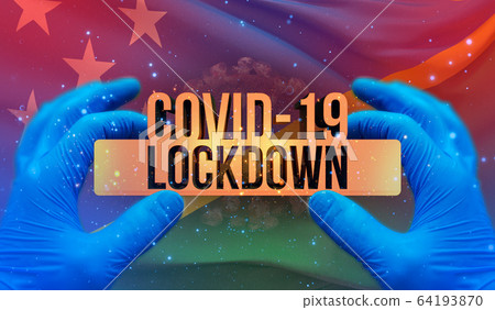 COVID-19 lockdown concept with backgroung of waving national flag of Solomon Islands. Pandemic 3D illustration. COVID-19 lockdown concept with backgroung of waving national flag of Solomon Islands. Pandemic 3D illustration. 64193870
