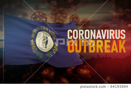 Coronavirus COVID-19 outbreak concept with flag of the states of USA. State of Kentucky flag Pandemic 3D illustration. 64193894