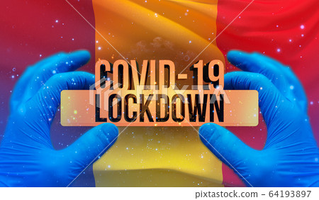 COVID-19 lockdown concept with backgroung of waving national flag of Chad. Pandemic 3D illustration. 64193897