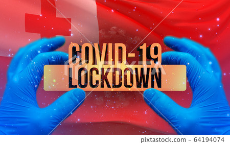 COVID-19 lockdown concept with backgroung of waving national flag of Tonga. Pandemic 3D illustration. 64194074