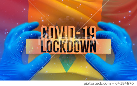 COVID-19 lockdown concept with backgroung of waving national flag of Saint Vincent And The Grenadines. Pandemic 3D illustration. 64194670