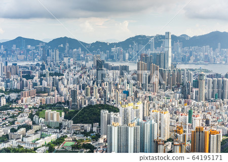 Panorama aerial view of Hong Kong Kowloon Crowded Buildings 64195171