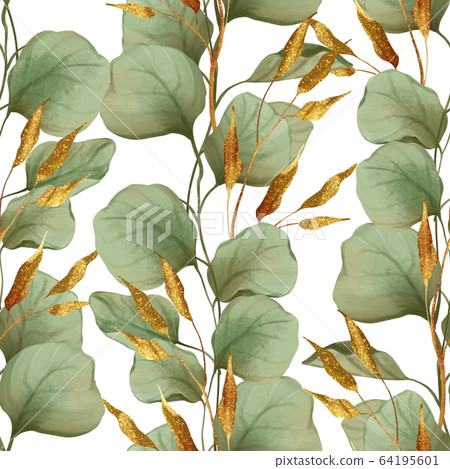 Seamless floral pattern with green leaves Seamless floral pattern with green leaves 64195601