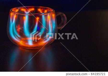 Red blue neon lightnings inside cup of bokeh 64195721