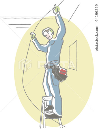 Workers doing electrical work with catats 64196239