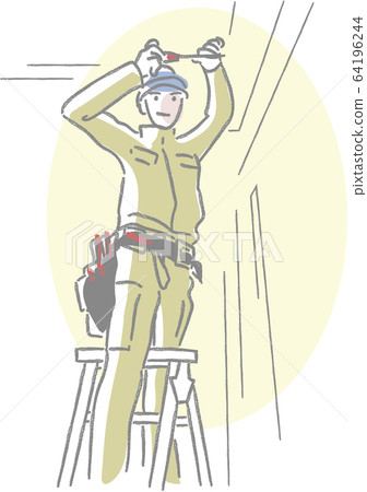 Workers doing electrical work with catats 64196244