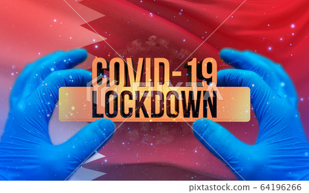 COVID-19 lockdown concept with backgroung of waving national flag of Qatar. Pandemic 3D illustration. COVID-19 lockdown concept with backgroung of waving national flag of Qatar. Pandemic 3D illustration. 64196266