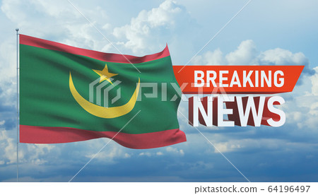 Breaking news. World news with backgorund waving national flag of Mauritania. 3D illustration. 64196497