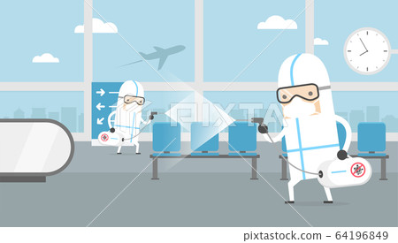 Medical worker with full of personal protection equipment (PPE) cleaning & disinfecting. Medical worker with full of personal protection equipment (PPE) cleaning & disinfecting. 64196849