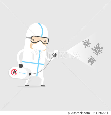 Medical worker with full of personal protection equipment (PPE) getting rid of coronavirus germs. Medical worker with full of personal protection equipment (PPE) getting rid of coronavirus germs. 64196851