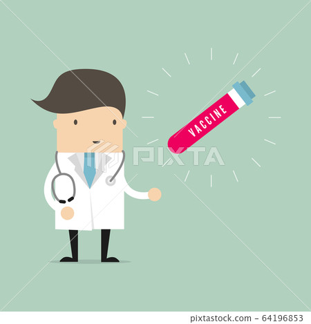 Doctor with vaccine tube. COVID-19. Coronavirus. Medical research. Search for a vaccine. Doctor with vaccine tube. COVID-19. Coronavirus. Medical research. Search for a vaccine. 64196853
