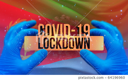 COVID-19 lockdown concept with backgroung of waving national flag of Eritrea. Pandemic 3D illustration. 64196960