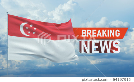 Breaking news. World news with backgorund waving national flag of Singapore. 3D illustration. Breaking news. World news with backgorund waving national flag of Singapore. 3D illustration. 64197915