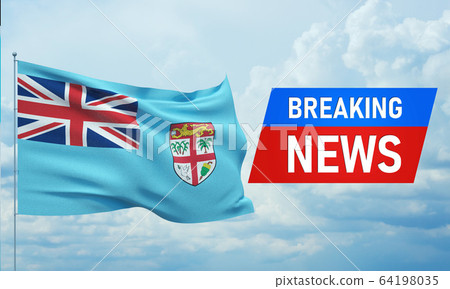 Breaking news. World news with backgorund waving national flag of Fiji. 3D illustration. Breaking news. World news with backgorund waving national flag of Fiji. 3D illustration. 64198035
