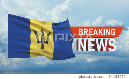 Breaking news. World news with backgorund waving national flag of Barbados. 3D illustration. Breaking news. World news with backgorund waving national flag of Barbados. 3D illustration. 64198051