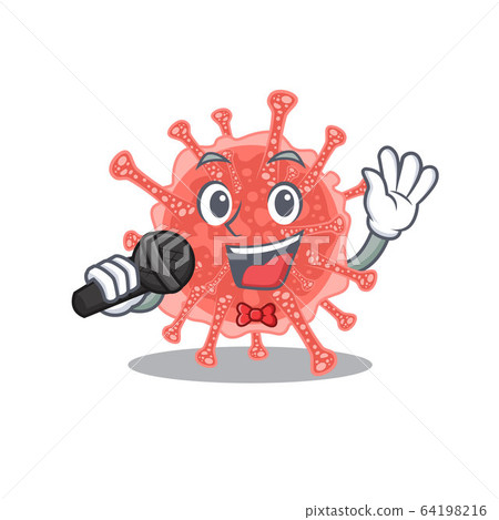 Talented singer of oncovirus cartoon character holding a microphone 64198216