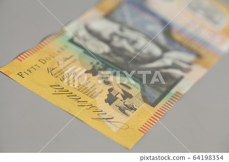 Australian Fifty Dollar Banknote on gray 64198354