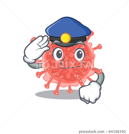 Police officer mascot design of oncovirus wearing a hat Police officer mascot design of oncovirus wearing a hat 64198392