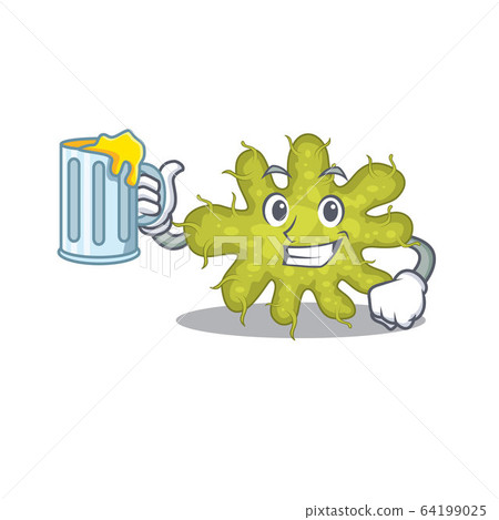 A cartoon concept of bacterium rise up a glass of beer A cartoon concept of bacterium rise up a glass of beer 64199025