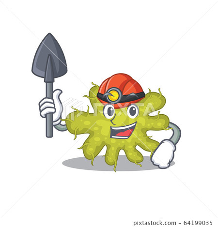 Bacterium miner cartoon design concept with tool and helmet Bacterium miner cartoon design concept with tool and helmet 64199035