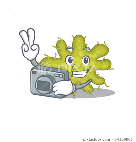 Bacterium mascot design as a professional photographer working with camera 64199065