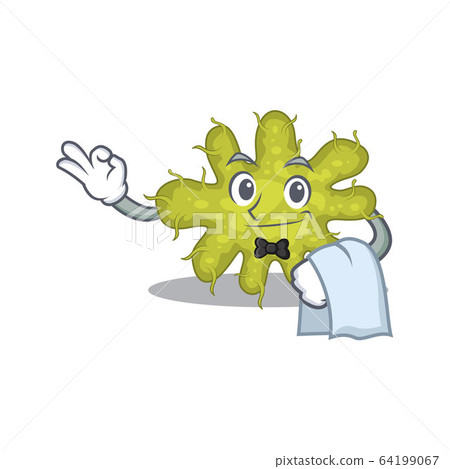 A cartoon character of bacterium waiter working in the restaurant A cartoon character of bacterium waiter working in the restaurant 64199067