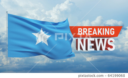 Breaking news. World news with backgorund waving national flag of Somalia. 3D illustration. Breaking news. World news with backgorund waving national flag of Somalia. 3D illustration. 64199068