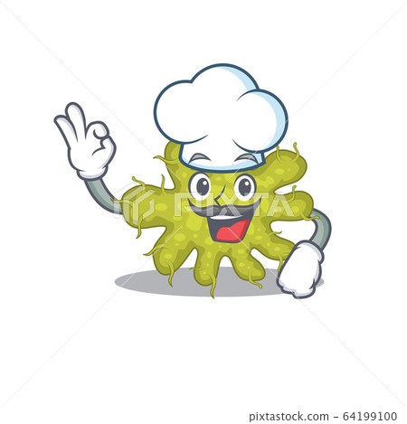 Bacterium chef cartoon design style wearing white hat Bacterium chef cartoon design style wearing white hat 64199100