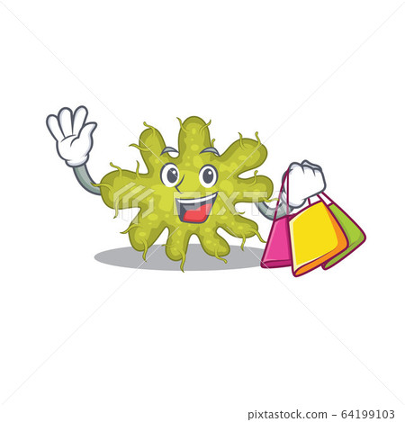 Rich and famous bacterium cartoon character holding shopping bags Rich and famous bacterium cartoon character holding shopping bags 64199103