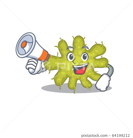 Cartoon character of bacterium having a megaphone Cartoon character of bacterium having a megaphone 64199212