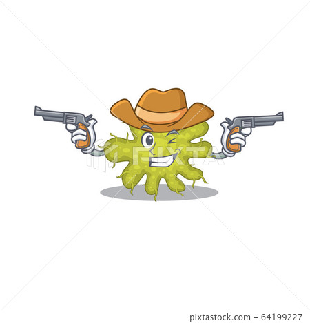 Cute handsome cowboy of bacterium cartoon character with guns Cute handsome cowboy of bacterium cartoon character with guns 64199227