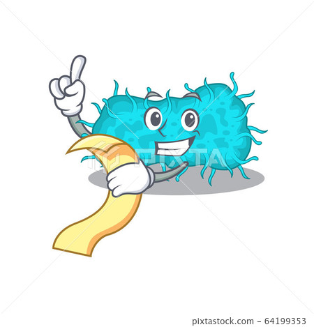 bacteria prokaryote mascot character design with a menu on his hand 64199353
