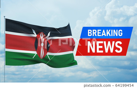 Breaking news. World news with backgorund waving national flag of Kenya. 3D illustration. Breaking news. World news with backgorund waving national flag of Kenya. 3D illustration. 64199454