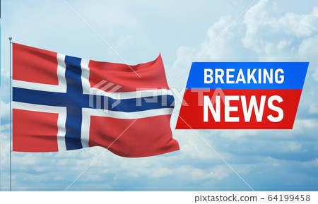 Breaking news. World news with backgorund waving national flag of Norway. 3D illustration. Breaking news. World news with backgorund waving national flag of Norway. 3D illustration. 64199458