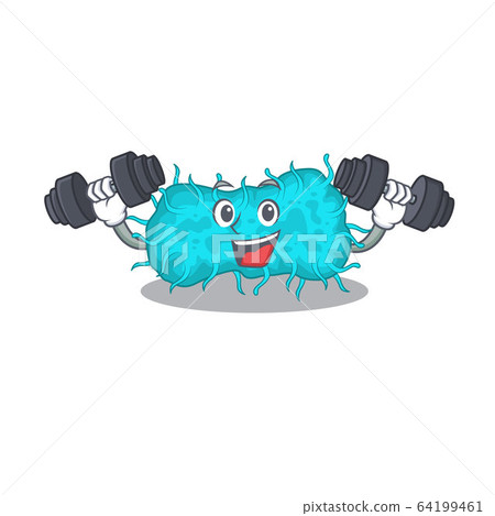Mascot design of smiling Fitness exercise bacteria prokaryote lift up barbells Mascot design of smiling Fitness exercise bacteria prokaryote lift up barbells 64199461