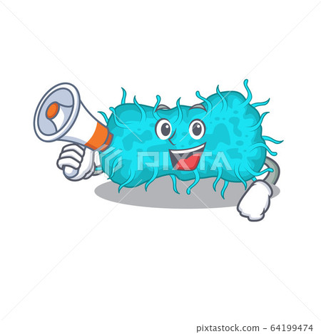 Cartoon character of bacteria prokaryote having a megaphone Cartoon character of bacteria prokaryote having a megaphone 64199474