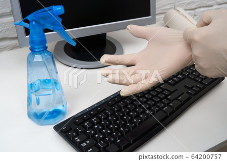 concept of cleaning or disinfecting the office - a 64200757