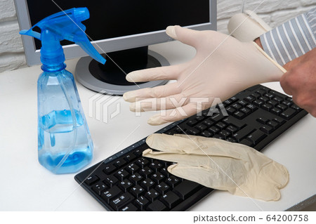 concept of cleaning or disinfecting the office - a 64200758