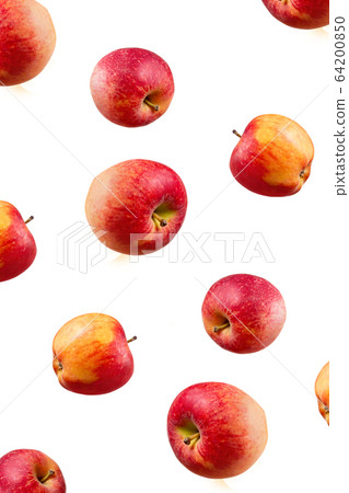 Falling ripe red apples background. Isolated. Close-up. 64200850