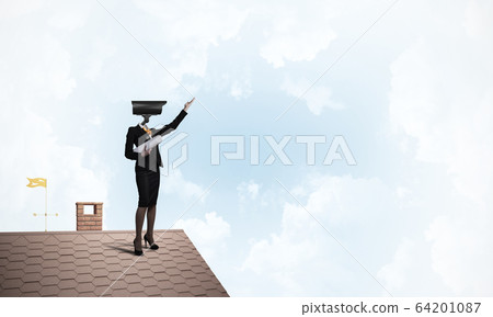 Concept of security and privacy protection with camera headed woman Concept of security and privacy protection with camera headed woman 64201087