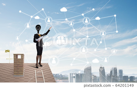 Concept of security and privacy protection with camera headed woman Concept of security and privacy protection with camera headed woman 64201149