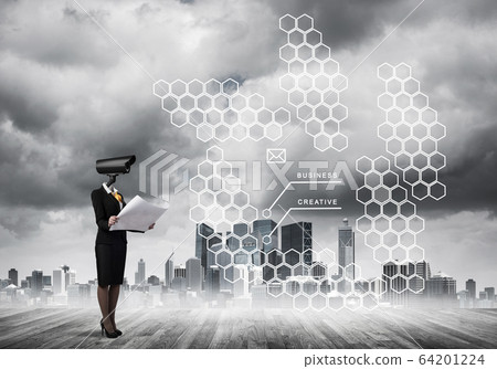 Concept of security and privacy protection with camera headed wo 64201224