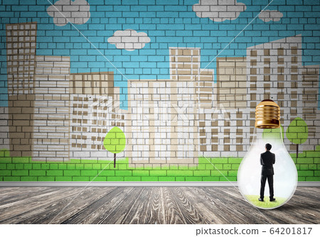 Businessman trapped in bulb 64201817