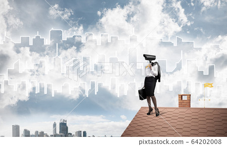 Concept of home security and privacy protection with camera head Concept of home security and privacy protection with camera head 64202008