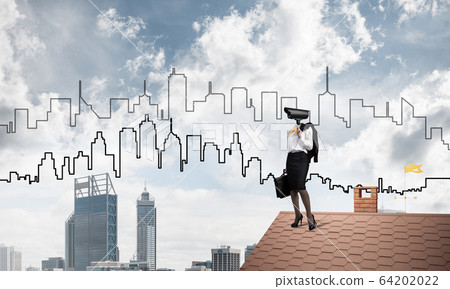 Concept of home security and privacy protection with camera head Concept of home security and privacy protection with camera head 64202022
