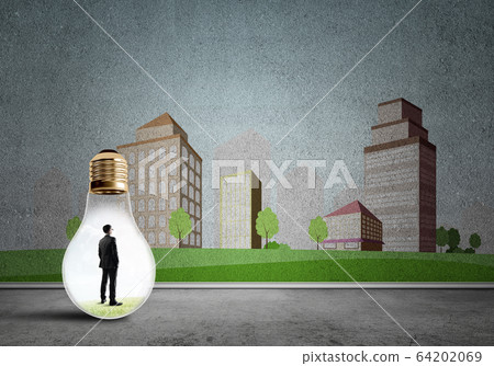 Businessman trapped in bulb Businessman trapped in bulb 64202069