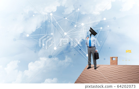 Concept of security and privacy protection with camera headed man 64202073