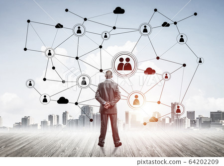Social connection concept drawn on screen as symbol for teamwork 64202209