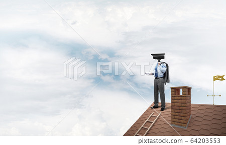 Concept of home security and privacy protection with camera head Concept of home security and privacy protection with camera head 64203553