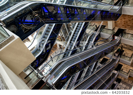 Escalators in the mall in Voronezh, Russia 64203832